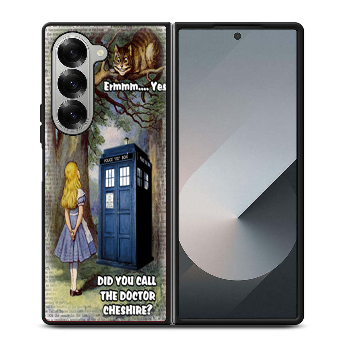 Alice In Wonderland Cheshire Cat and Doctor Who Tardis Samsung Z Fold 6 Case