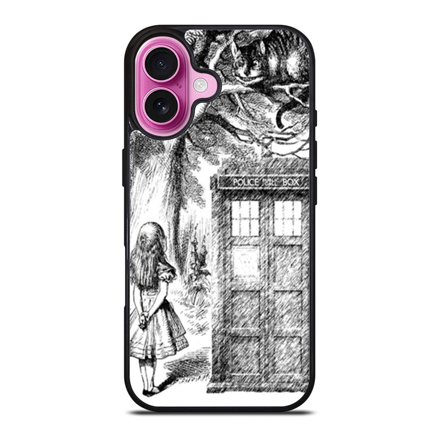 Alice In Wonderland and Cat on Doctor Who Box iPhone Case Cover