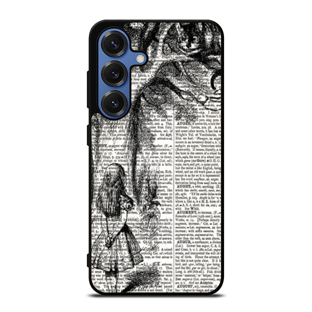 Alice with the Cheshire Cat Art Print on Dictionary Samsung S25 Ultra Case