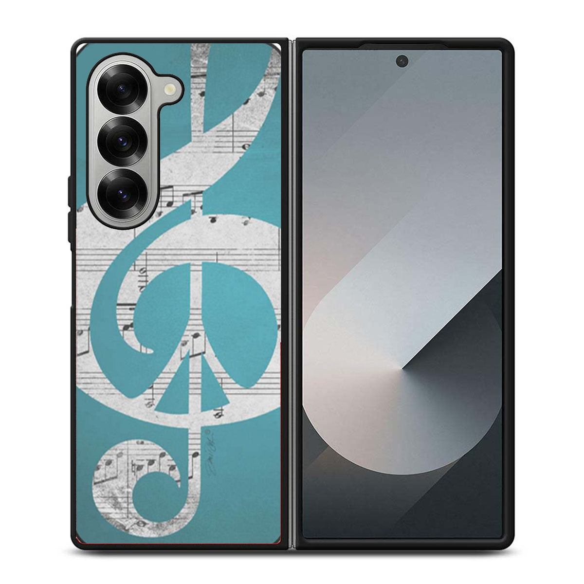 Aqua Music Notes Aqua Blue Turquoise Samsung Z Fold 6 Case