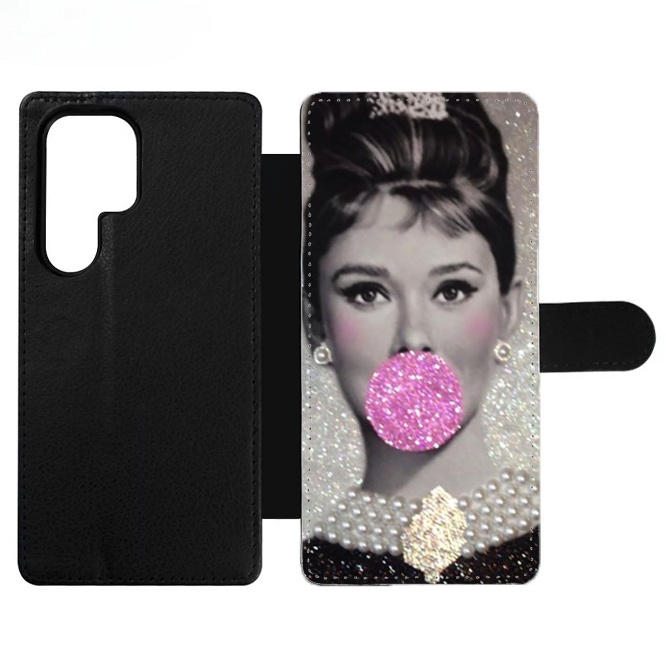Audrey Hepburn Bubblegum Faux Glitter Wallet Samsung Case