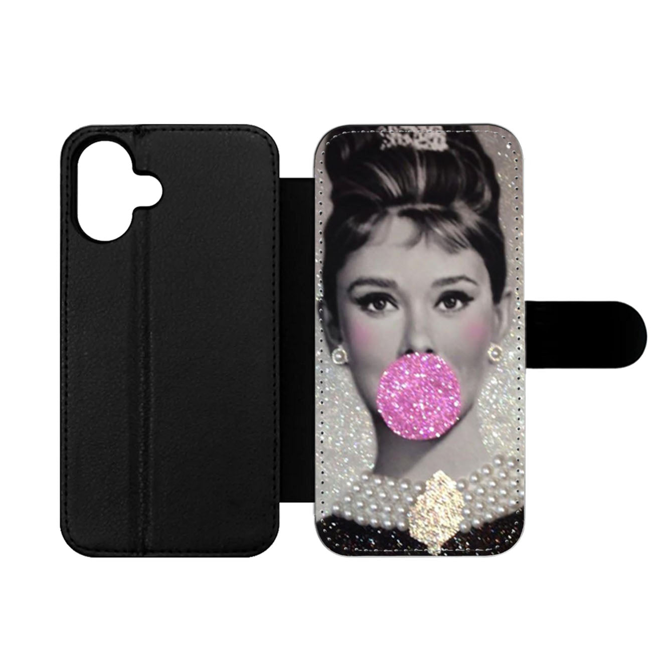 Audrey Hepburn Bubblegum Faux Glitter Wallet iPhone Case