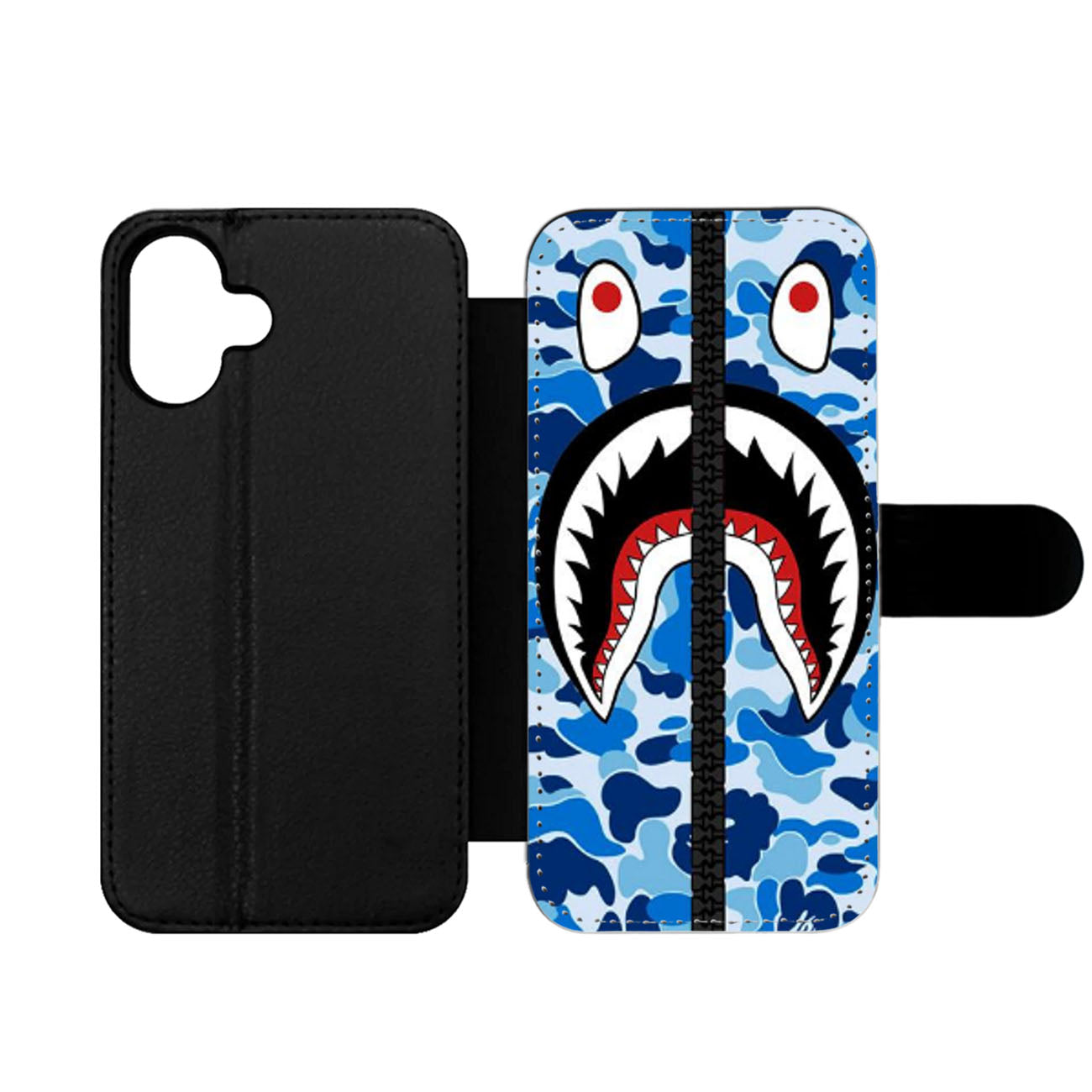 BAPE SHARK CAMO BLUE ZIP Wallet iPhone Case