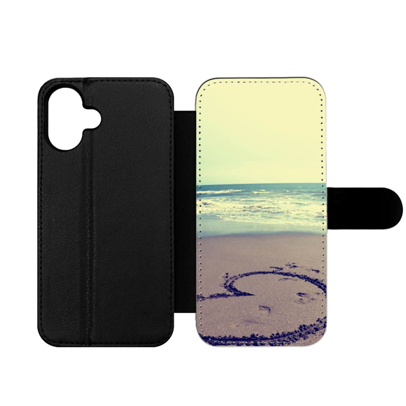 Beach Sand Heart Drawing Wallet iPhone Case