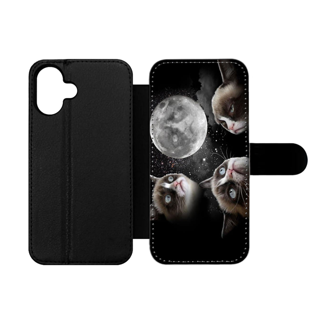 Black Grumpy Cat like a moon Wallet iPhone Case