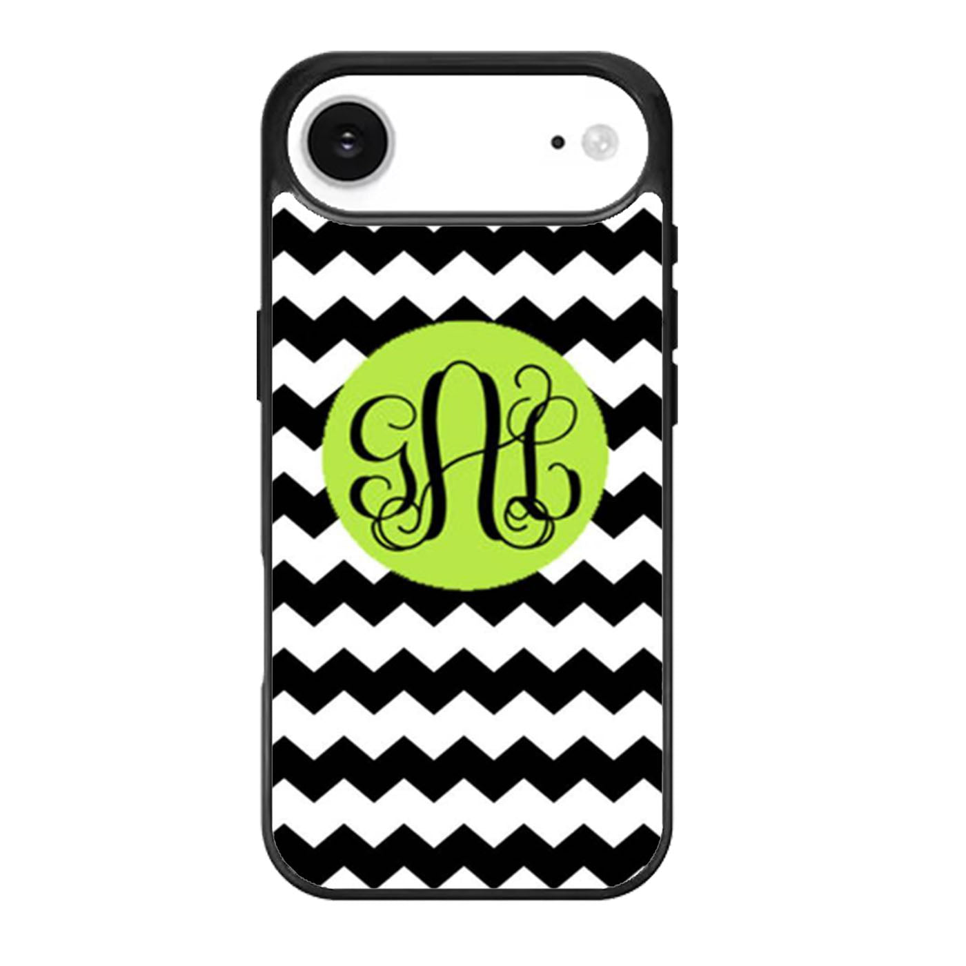Black Lime Green and White Bold Chevron Monogram iPhone Air Case