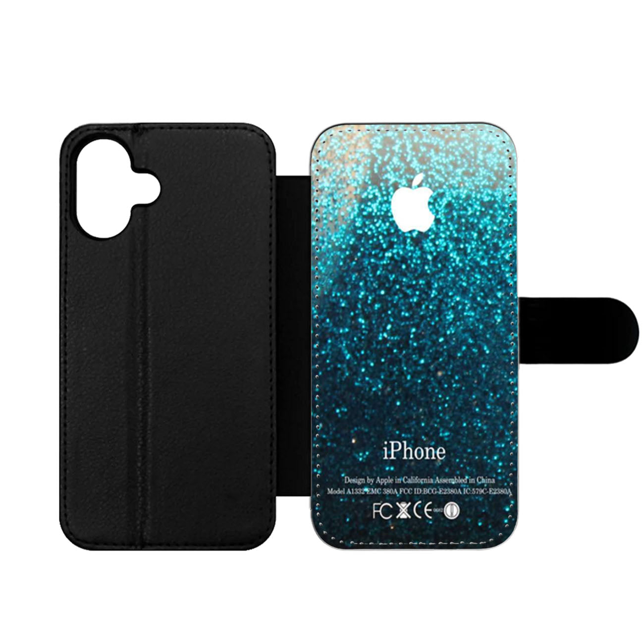 Blue Water Faux Glitter Wallet iPhone Case