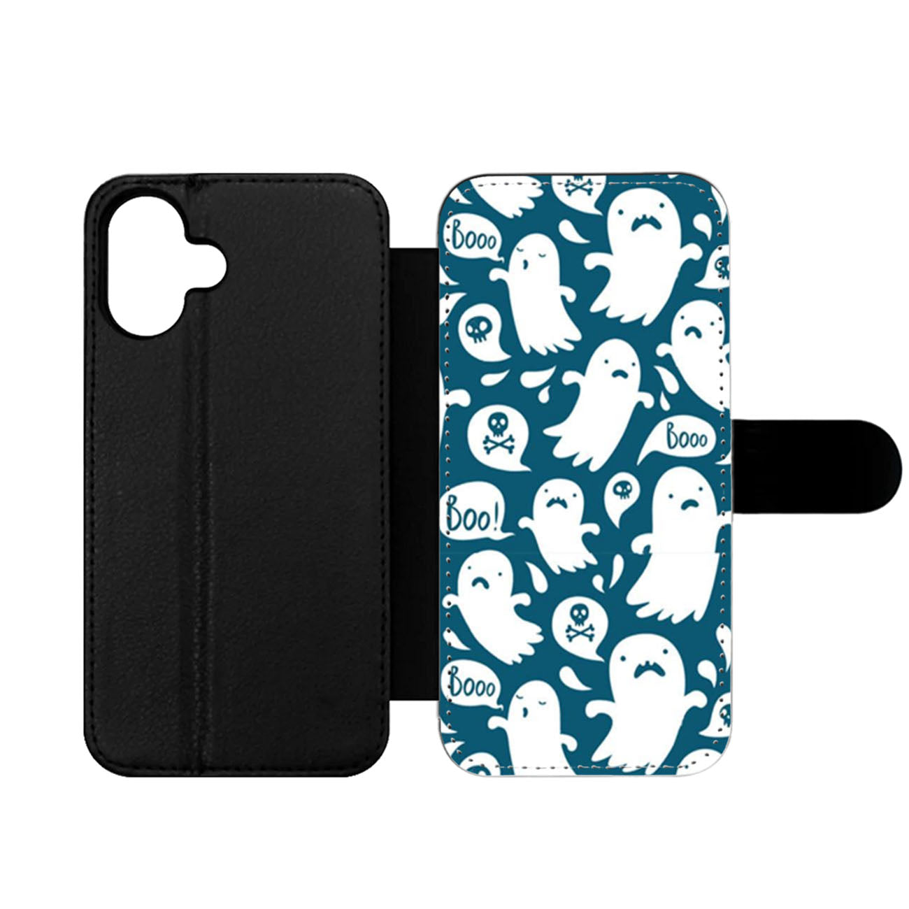 Cartoon Ghost Pattern Wallet iPhone Case