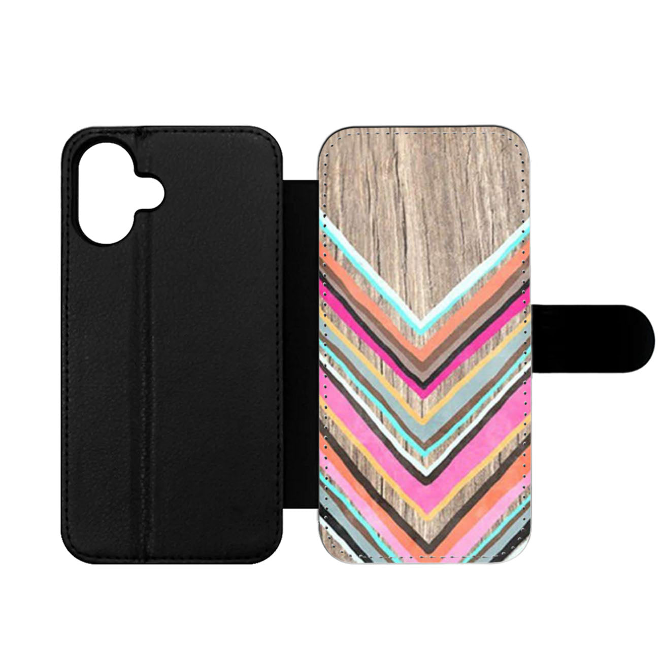 Chevron Geometric Wood Print Wallet iPhone Case