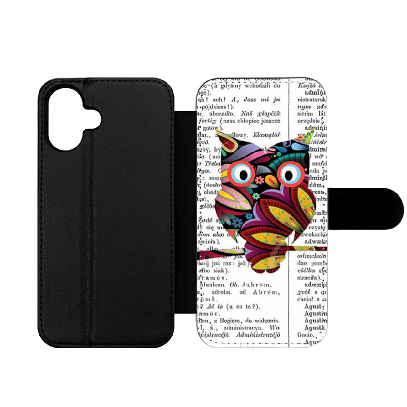 Colorful Owl Dictionary Art Wallet iPhone Case