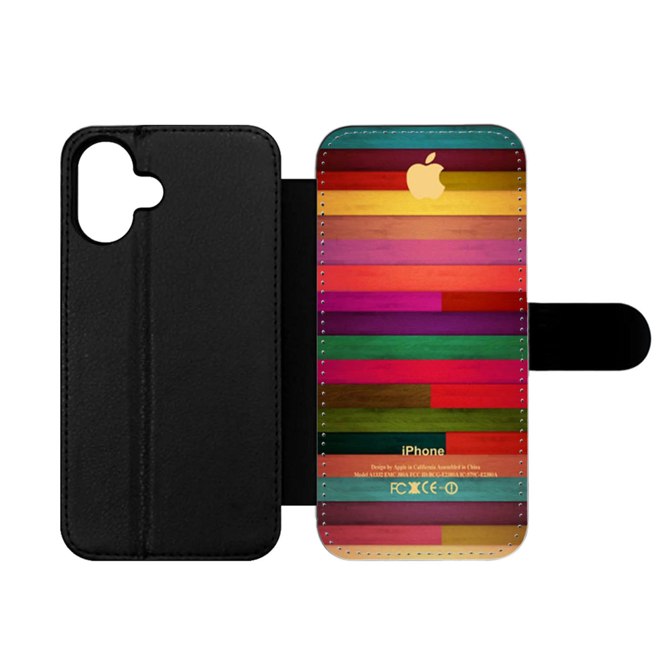 Colorful Wood Pattern Wallet iPhone Case