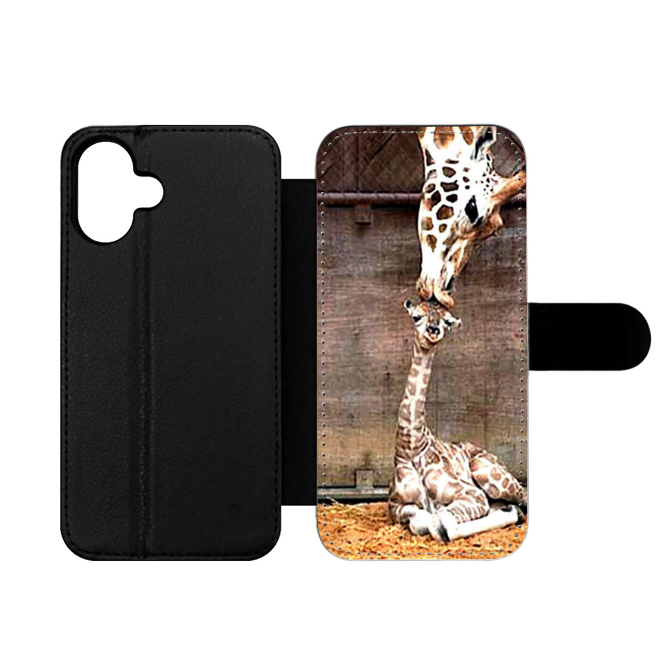 Cute Baby Giraffe Kiss Wallet iPhone Case