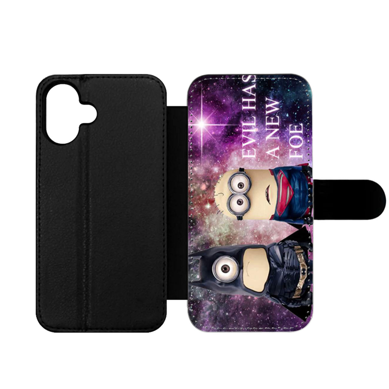 Despicable Me Minion Batman and Superman Galaxy Nebula Wallet iPhone Case