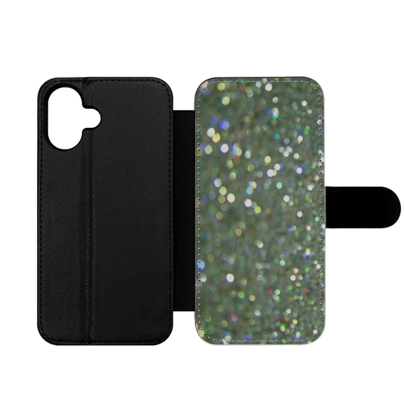 Down Faux Glitter silver Wallet iPhone Case