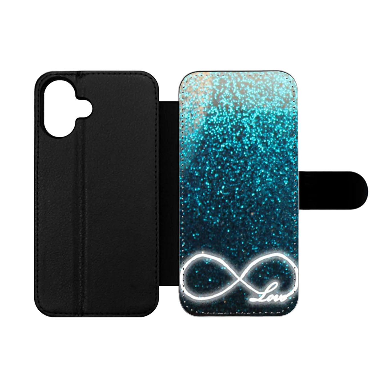 Faux Glitter Love Infinity Wallet iPhone Case