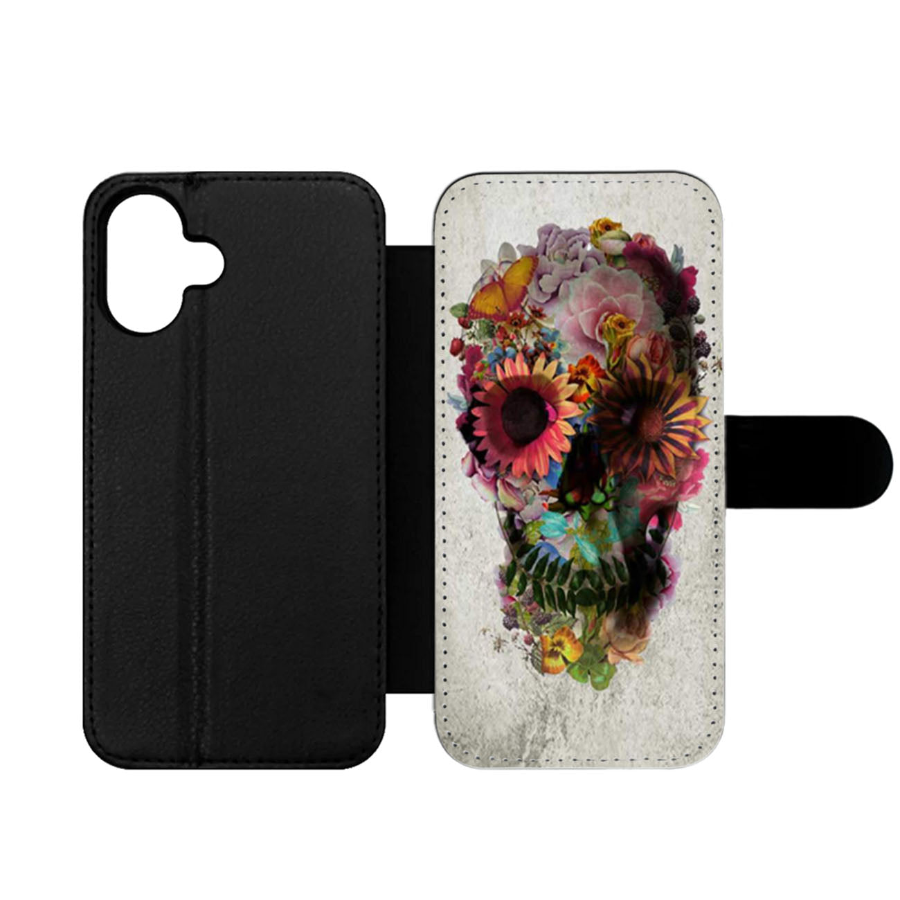 Floral Skull Art Wallet iPhone Case