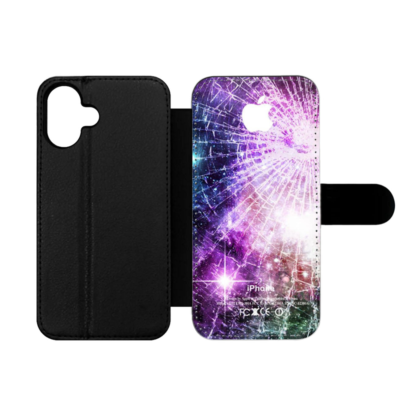 Galaxy Nebula Cracked Out Broken Glass White Wallet iPhone Case