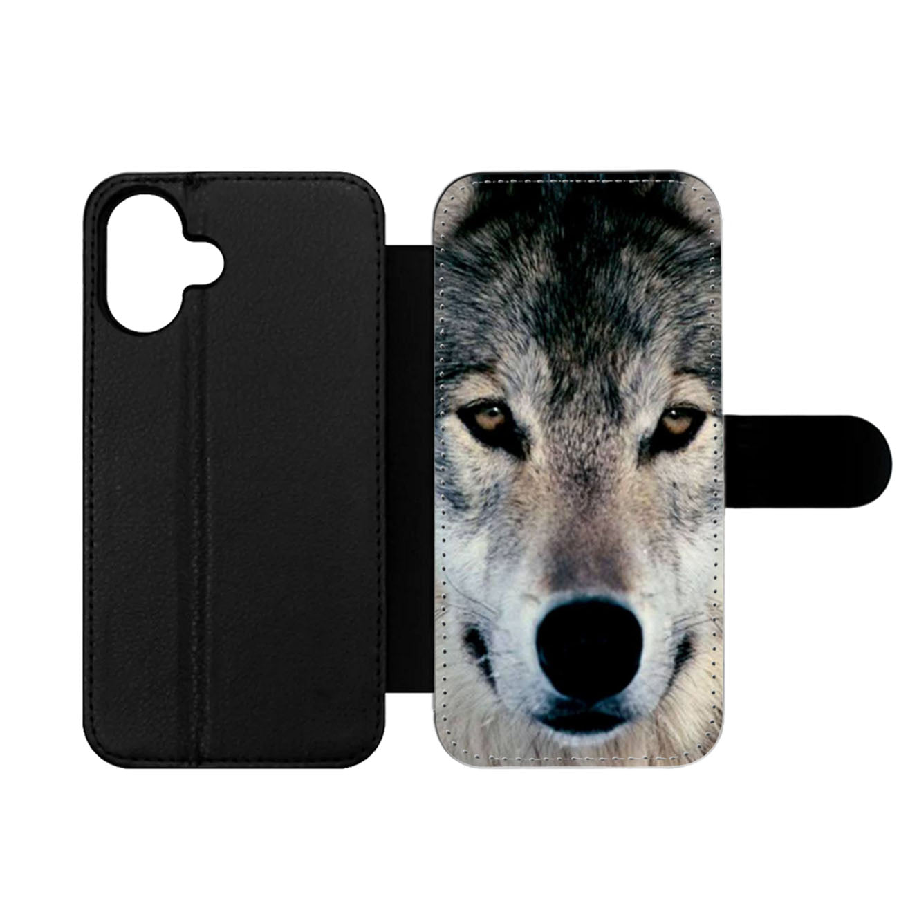Grey Wolf Face Wallet iPhone Case
