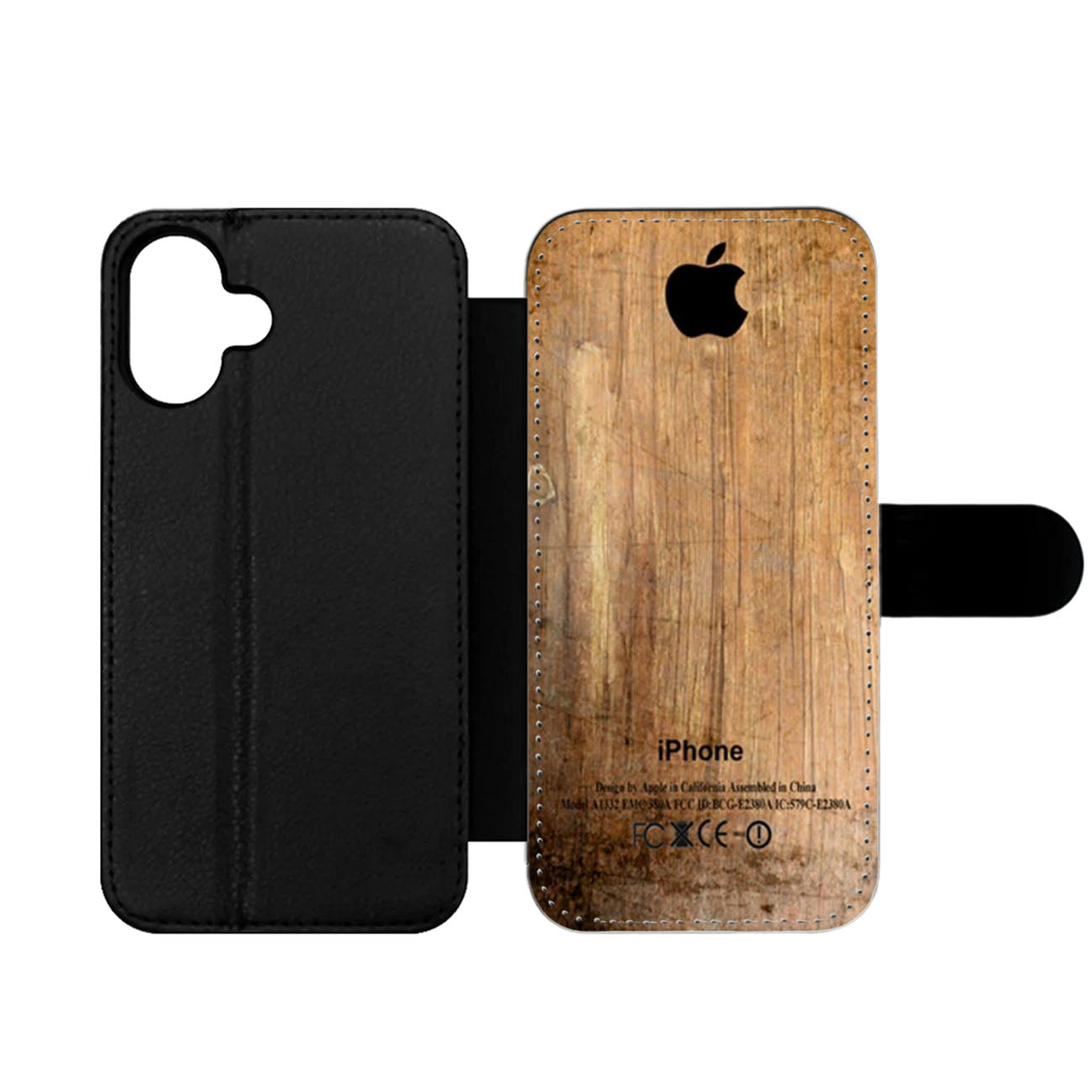 Grunge Wood Print Wallet iPhone Case