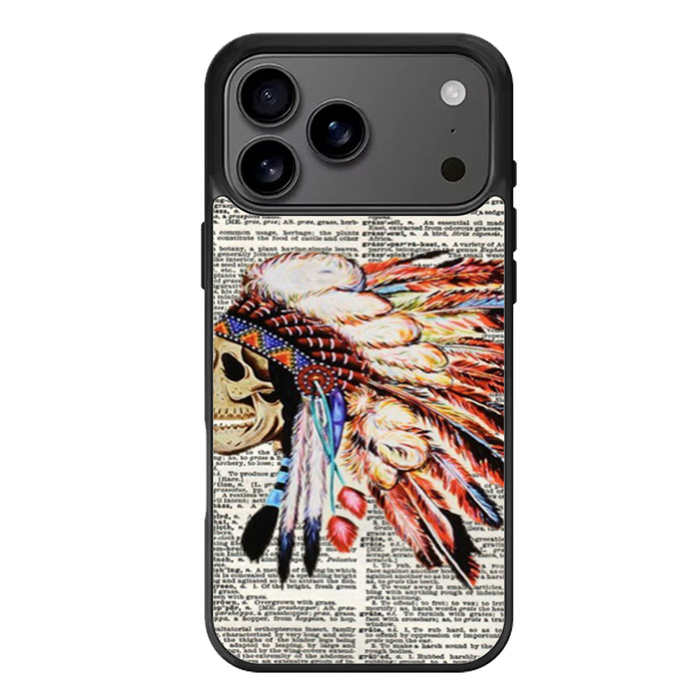 Hipster Indian Skull newspaper and dictionary art iPhone 17 Pro Max Case