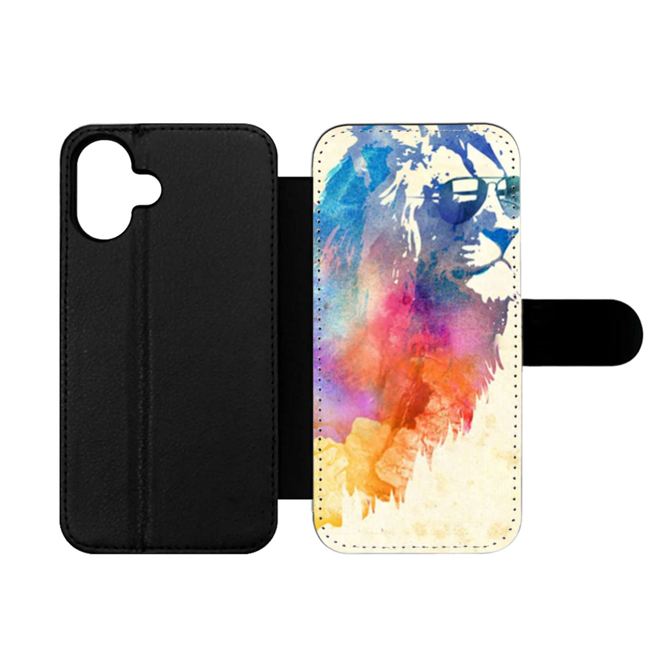 Lion in Glasses Watercolor Wallet iPhone Case