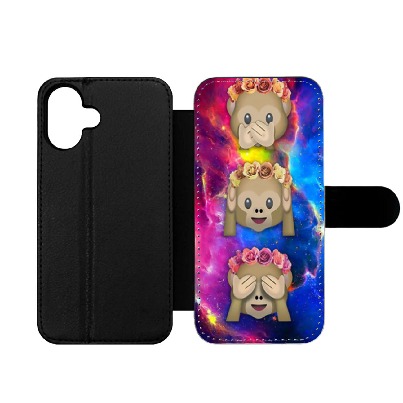Monkey Emoji Flower Crown Wallet iPhone Case