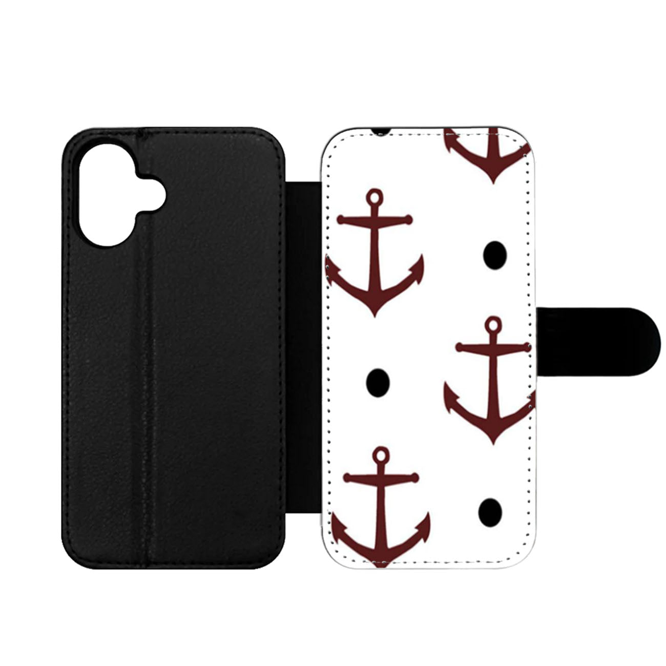 Nautical Anchor Navy Pattern Print Wallet iPhone Case