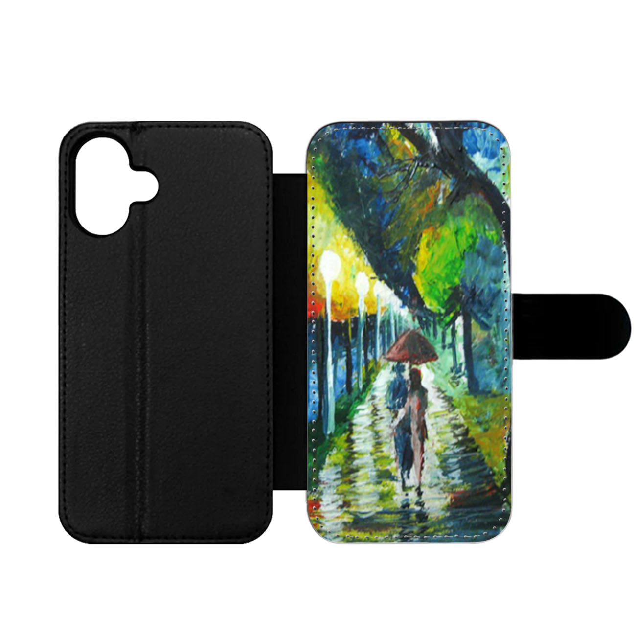 Rain Road Painting Wallet iPhone Case