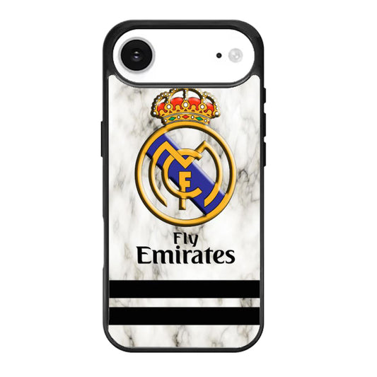 Real Madrid Logo White Marble Stripe iPhone Air Case