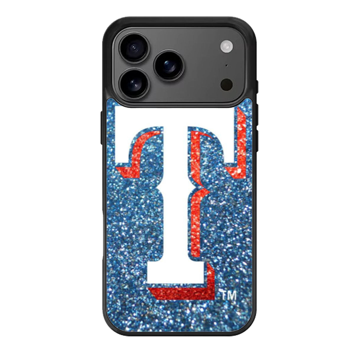 Texas Rangers Baseball Logo Blue Faux Glitter iPhone 17 Pro Max Case