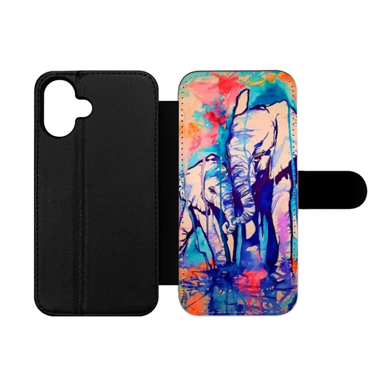 Unique Watercolor Elephant Family Painting Pattern Wallet iPhone Case