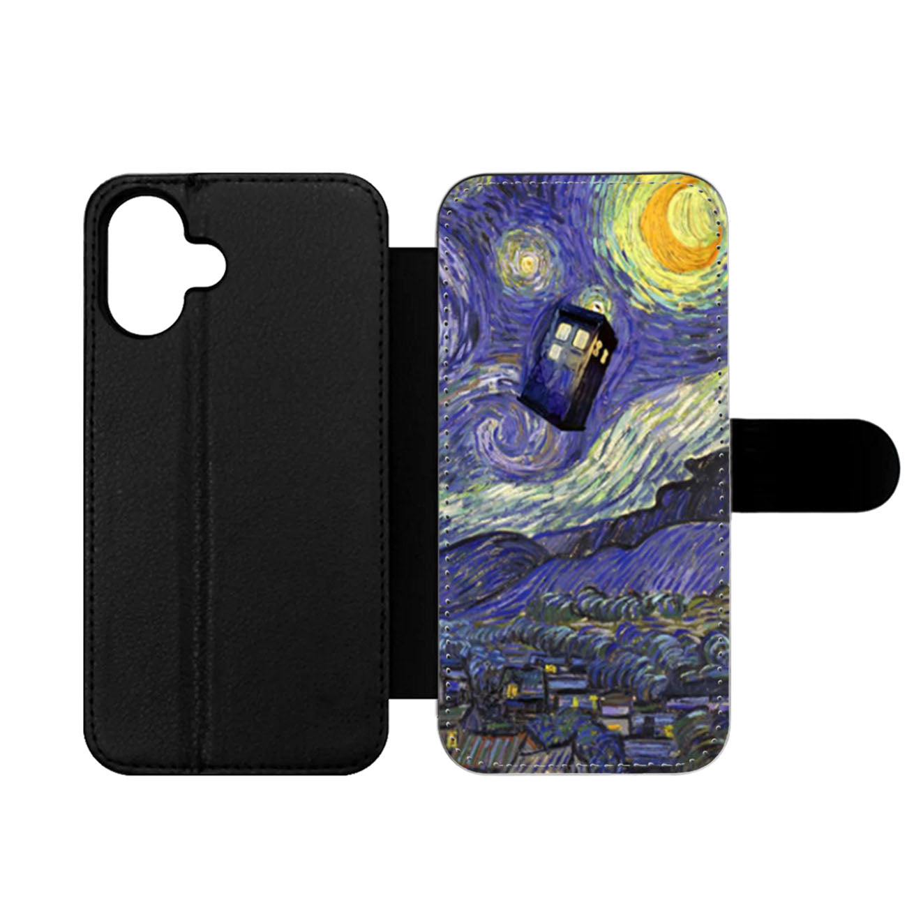Van Gogh Tardis Doctor Who starry night art painting Wallet iPhone Case
