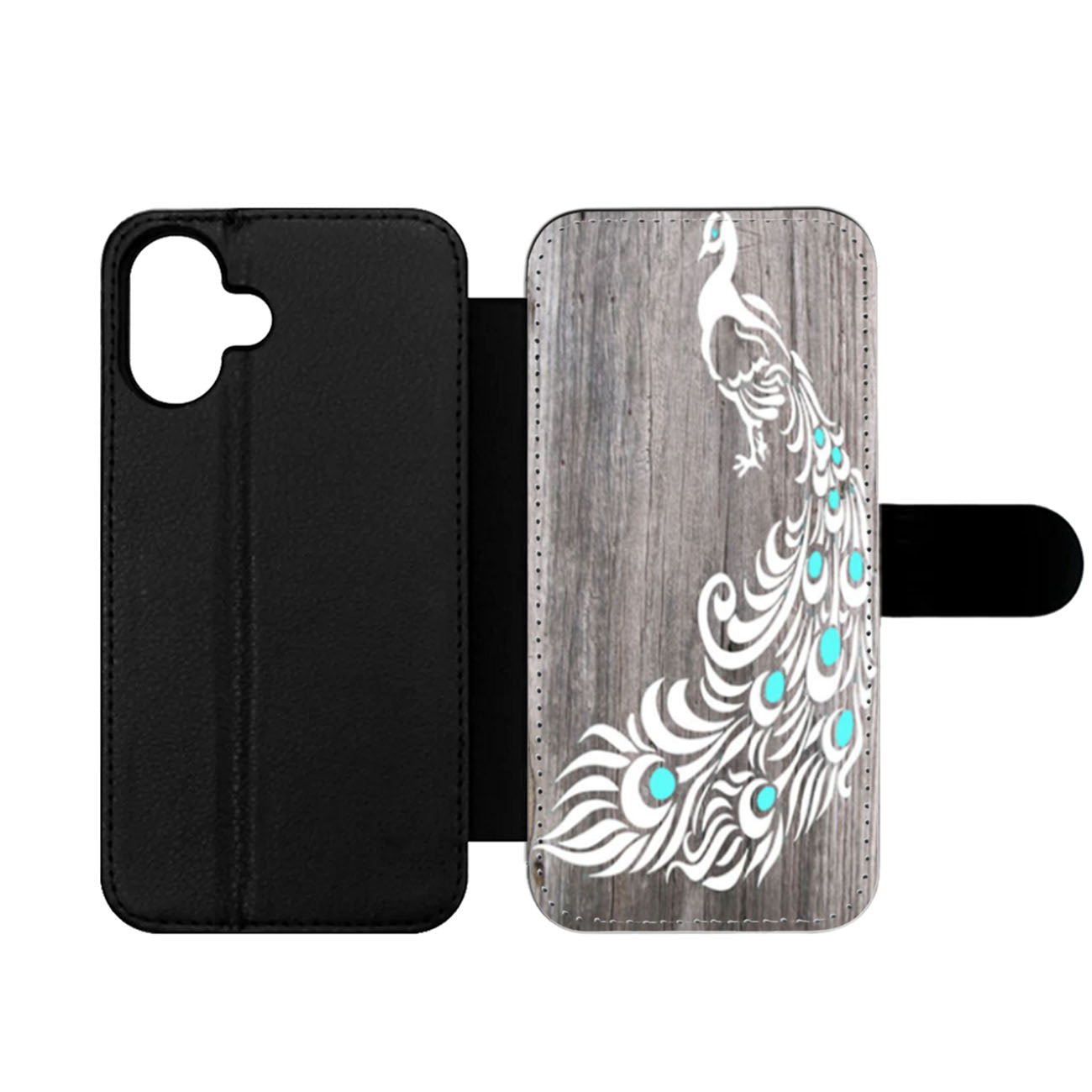 White Peacock Sketch Wood Wallet iPhone Case