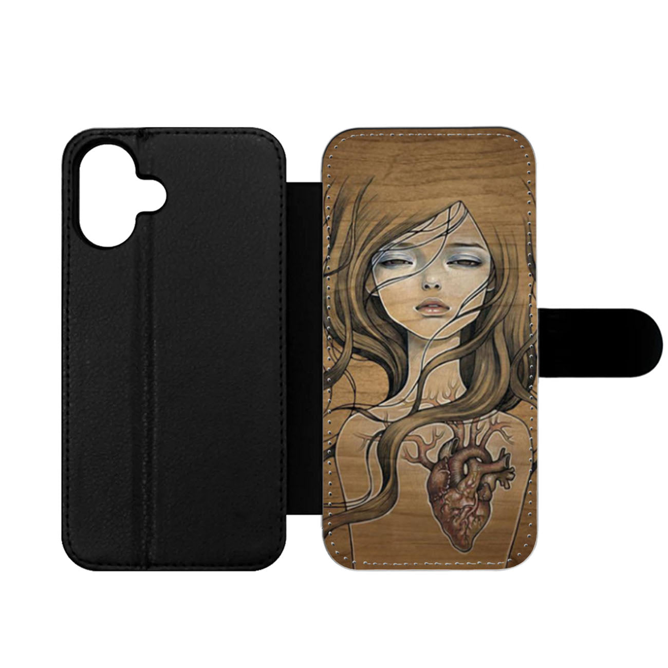 Wood Art Girl Wallet iPhone Case