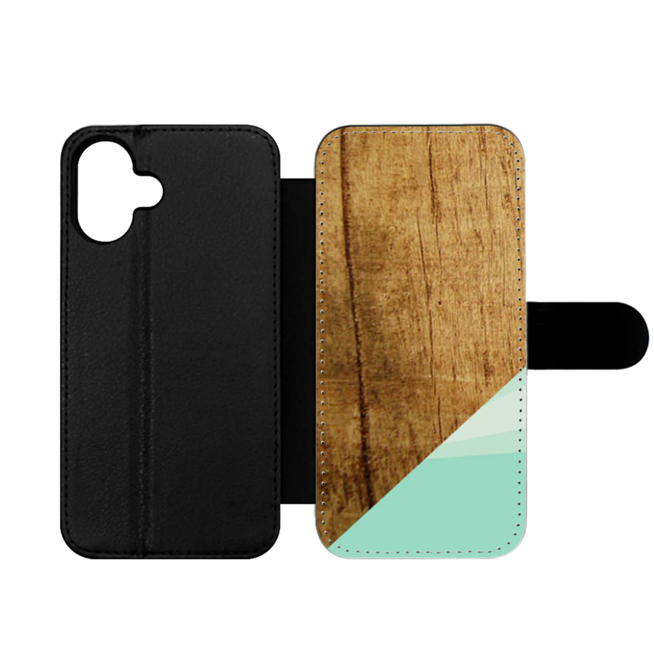 Wood Teal Geometric Wallet iPhone Case
