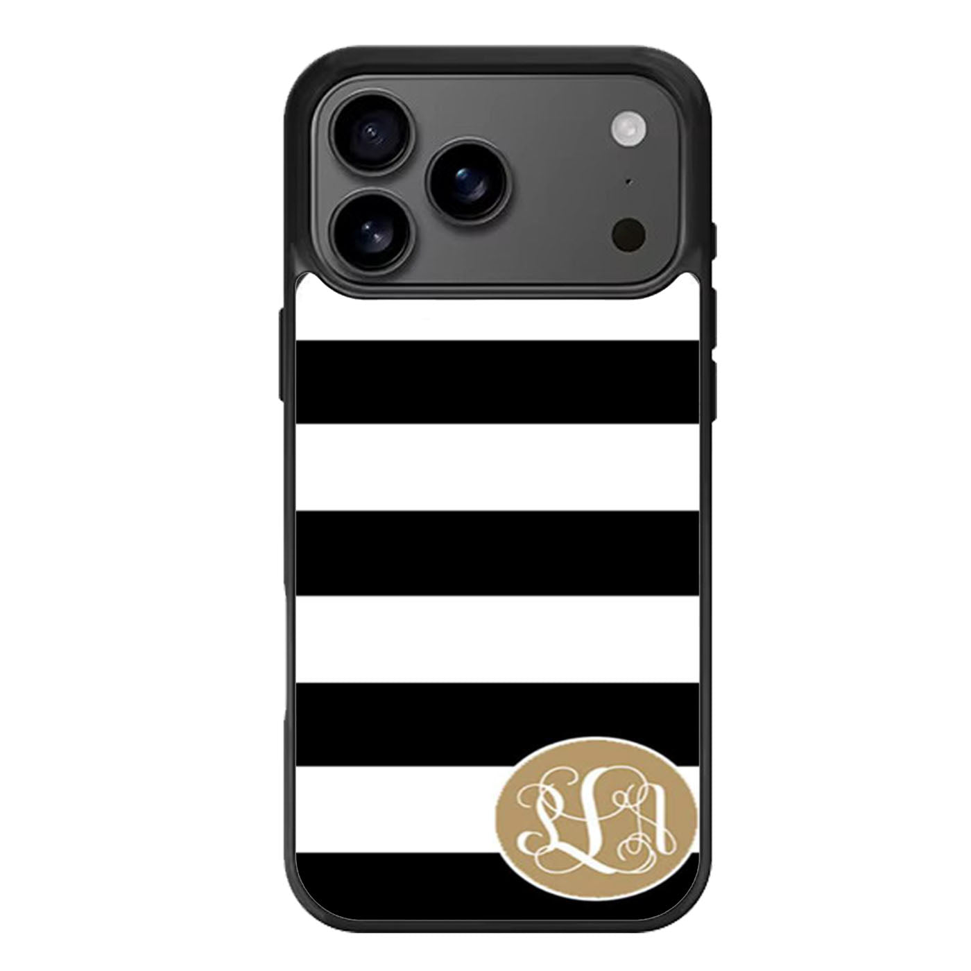 black striped matte gold monogram iPhone 17 Pro Max Case