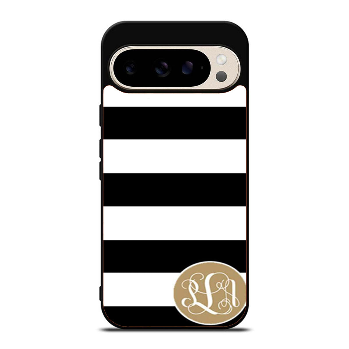black striped matte gold monogram Google Pixel 9 Pro Case