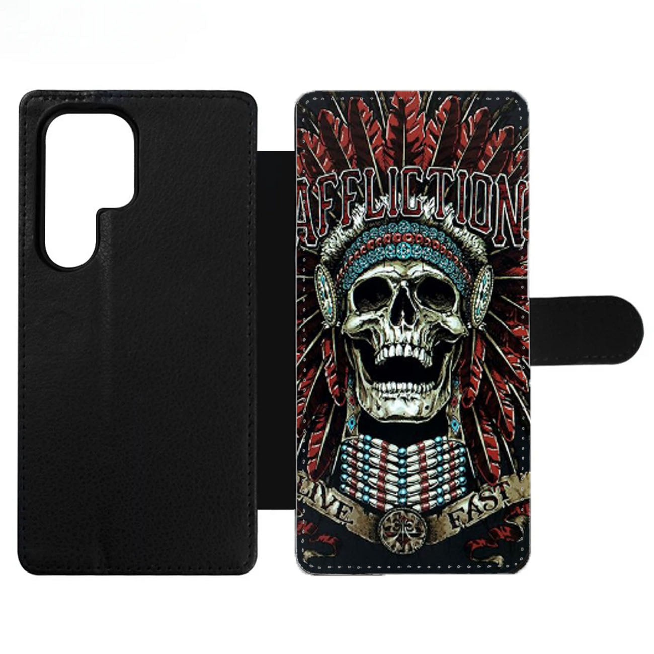 AFFLICTION SKULL INDIAN Wallet Samsung Case