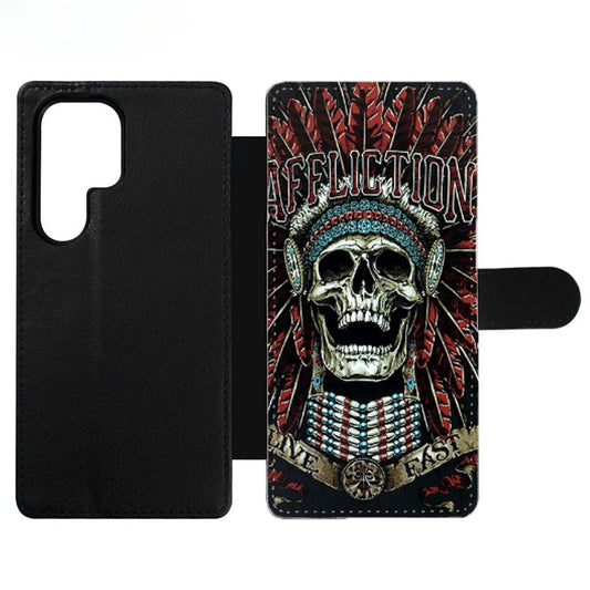 AFFLICTION SKULL INDIAN Wallet Samsung Case