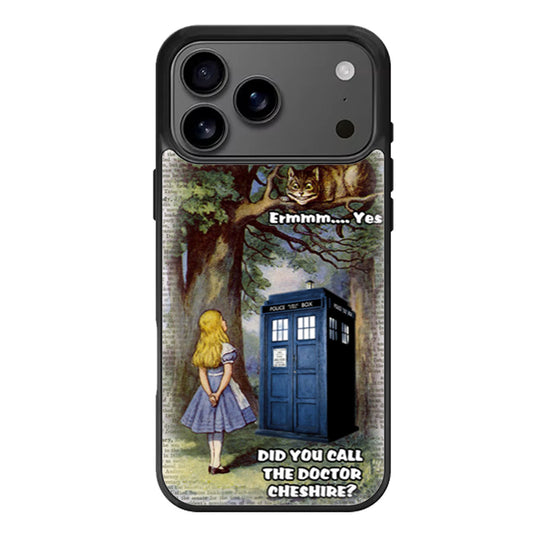 Alice In Wonderland Cheshire Cat and Doctor Who Tardis iPhone 17 Pro Max Case