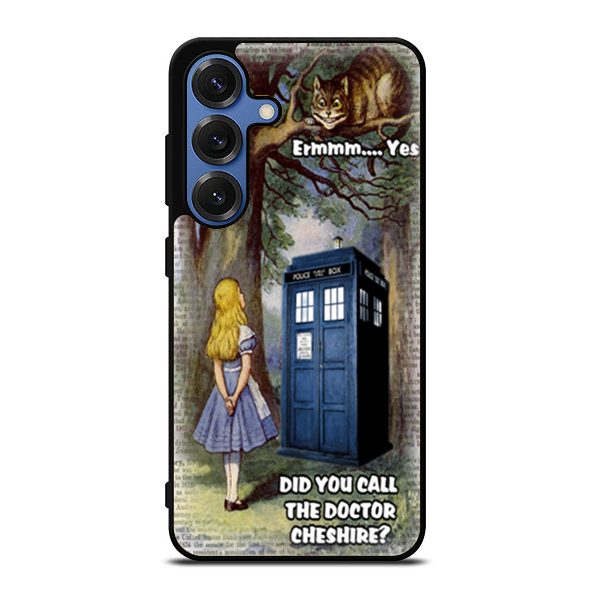 Alice In Wonderland Cheshire Cat and Doctor Who Tardis Samsung S25 Ultra Case