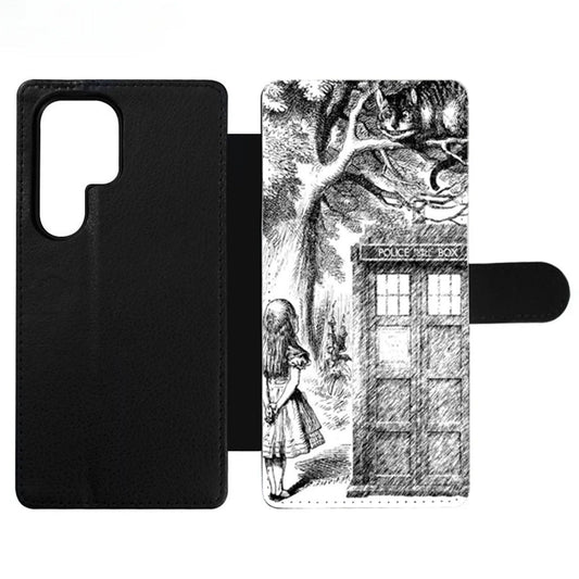Alice In Wonderland and Cat on Doctor Who Box Wallet Samsung Case