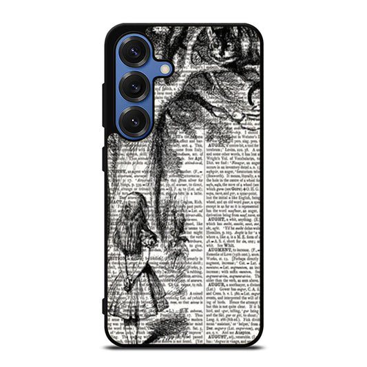 Alice with the Cheshire Cat Art Print on Dictionary Samsung S25 Ultra Case
