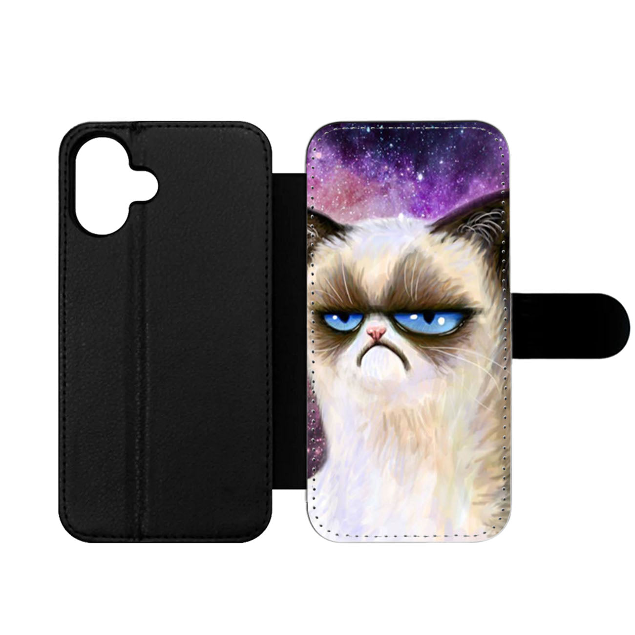 Angry Cat Grumpy Nebula Wallet iPhone Case