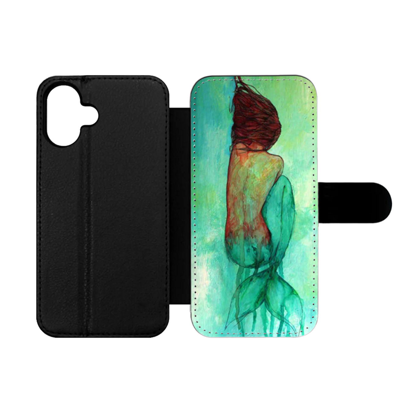 Ariel Little Mermaid Watercolor Paint Art Wallet iPhone Case