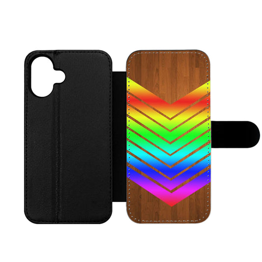 Arrow Teal Wood Rainbow Wallet iPhone Case