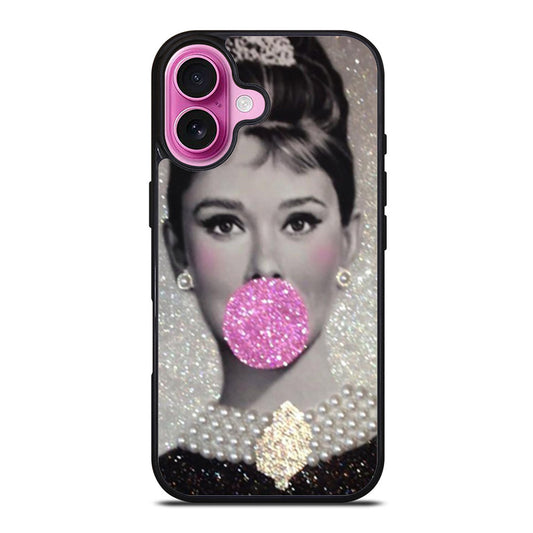 Audrey Hepburn Bubblegum Faux Glitter iPhone Case Cover