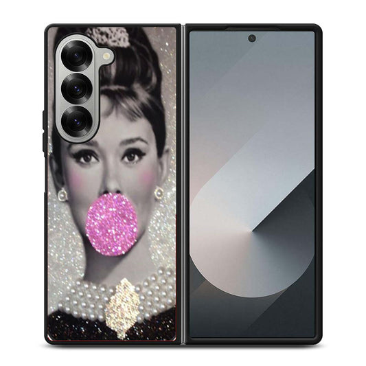 Audrey Hepburn Bubblegum Faux Glitter Samsung Z Fold 6 Case