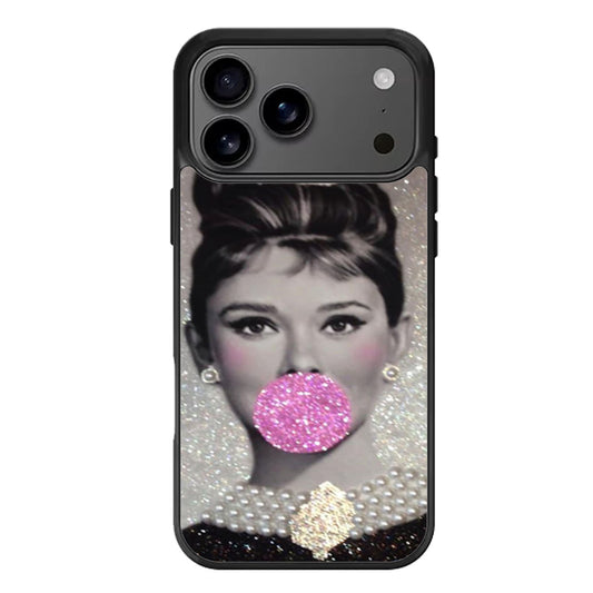 Audrey Hepburn Bubblegum Faux Glitter iPhone 17 Pro Max Case