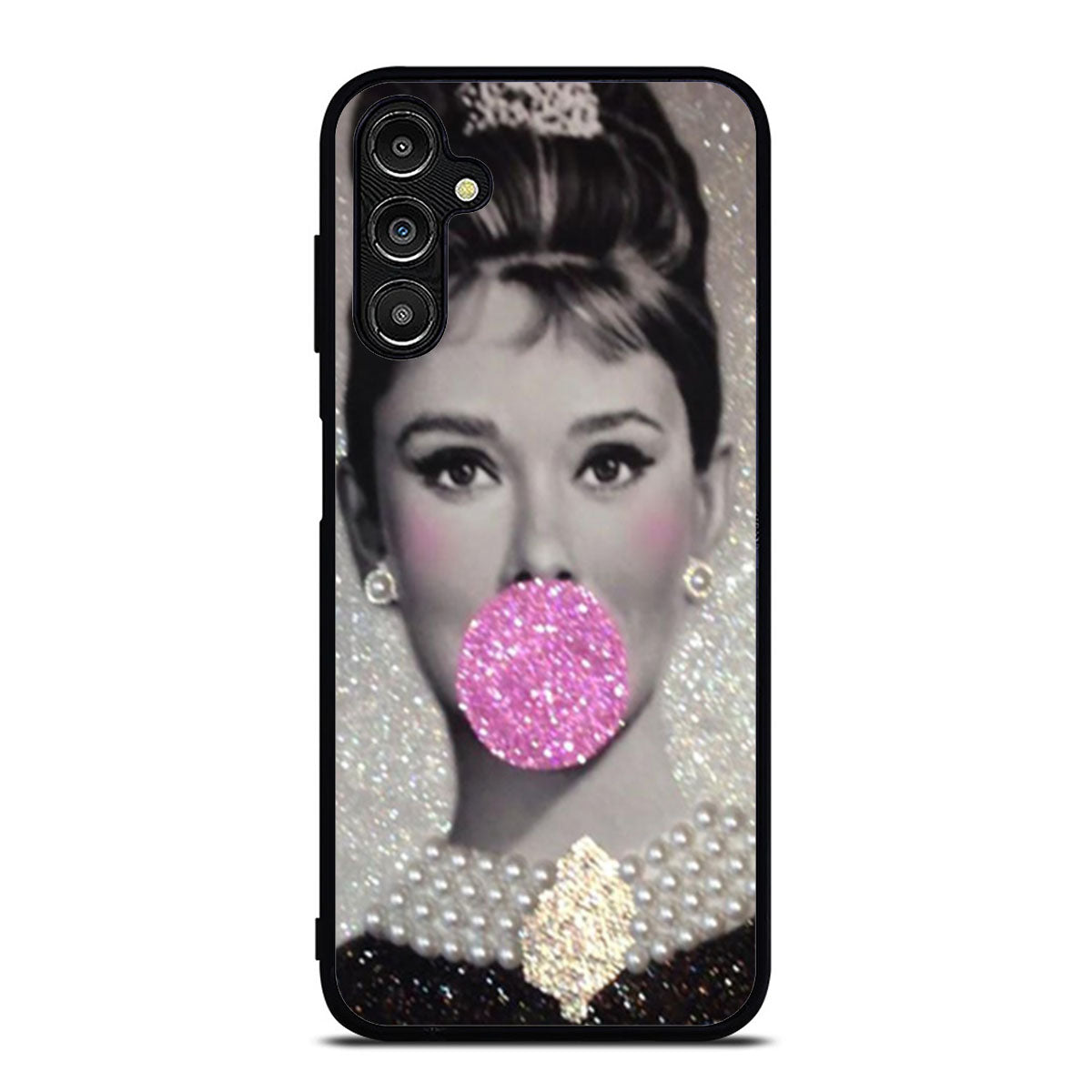 Audrey Hepburn Bubblegum Faux Glitter Samsung A16 Case